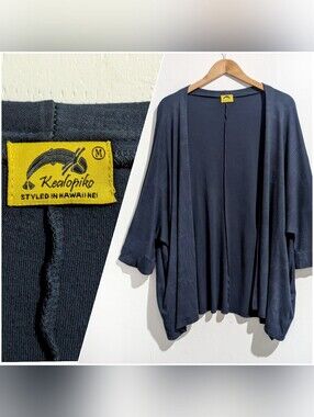 Kealopiko Open Front Cardigan Makamaka collection Blue pockets Size M